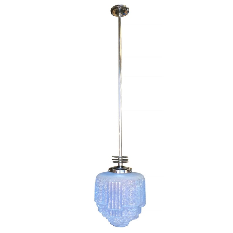 Streamline Ceiling Pendant with Blue Glass Stepped Glass Globe, 5 Avail. image 3