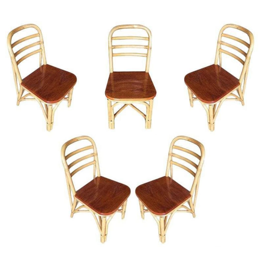 Restored Rattan Dining Room Chair W/ Mahogany Seat Set of Etsy