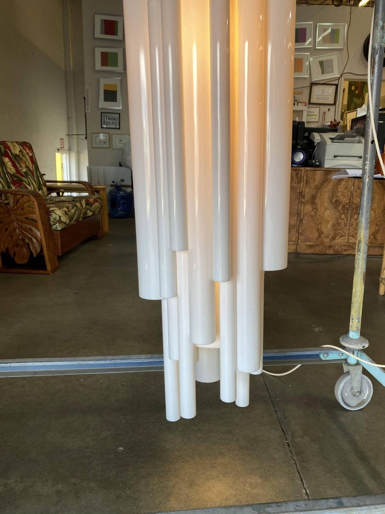 Modernist White Lucite Stacked Tube Chandelier by Rougier, Circa 1970s image 9