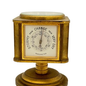 Swiss Brass Art Deco Desk Clock Weather Station by Angelus Meteo image 5