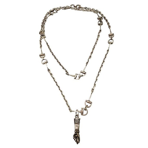Gucci 17" Silver Interlocking Horse Bit Chain Nec… - image 1