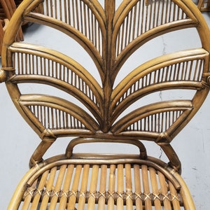Restored Split Reed Rattan Fan Back Chairs and Glass Top Dining Table image 3
