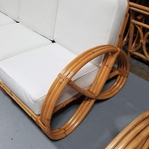 Restored Rattan Three-Strand Full Pretzel Lounge Chair and Three-Seat Sofa Set image 5