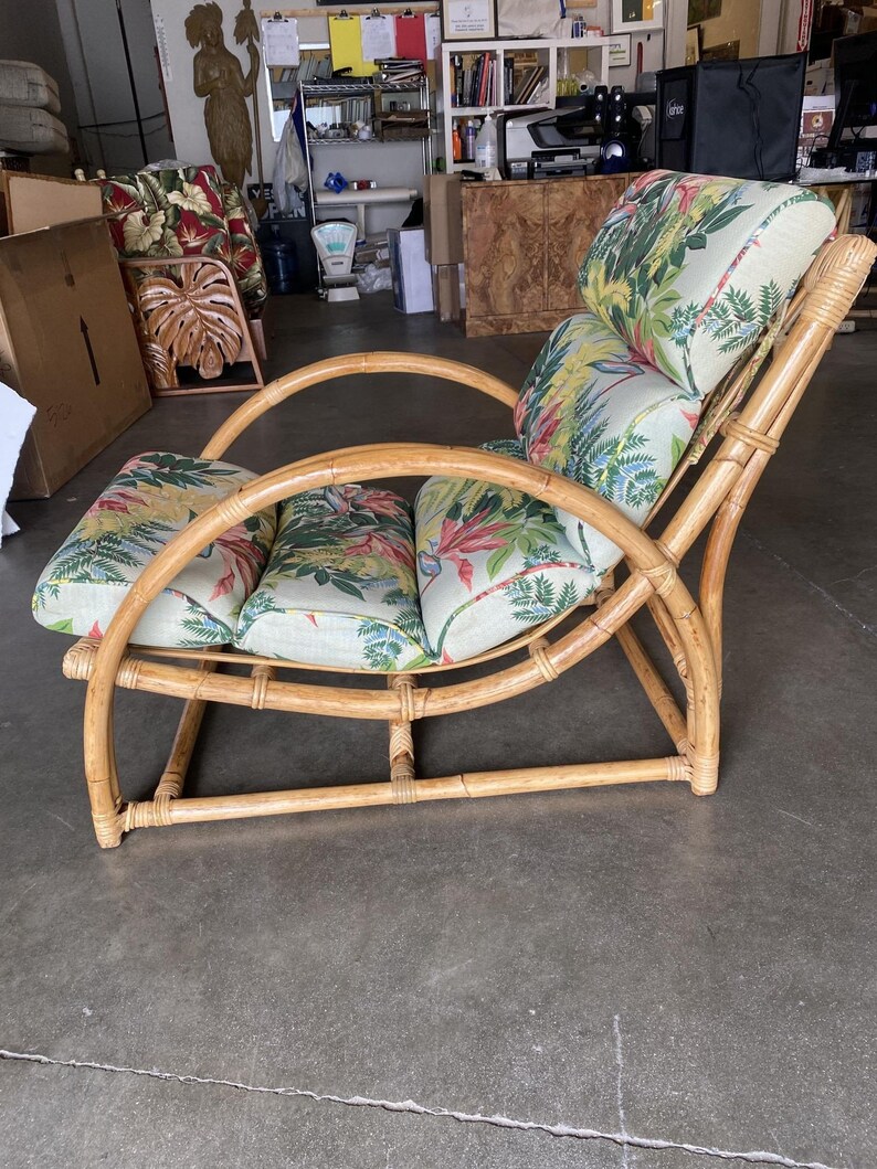 Restored Two-Strand Half Moon Rattan Cup Seat Lounge Chair image 7