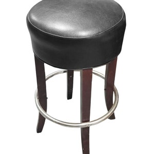Black Leather Bar Stools with Chrome Foot Rests image 3