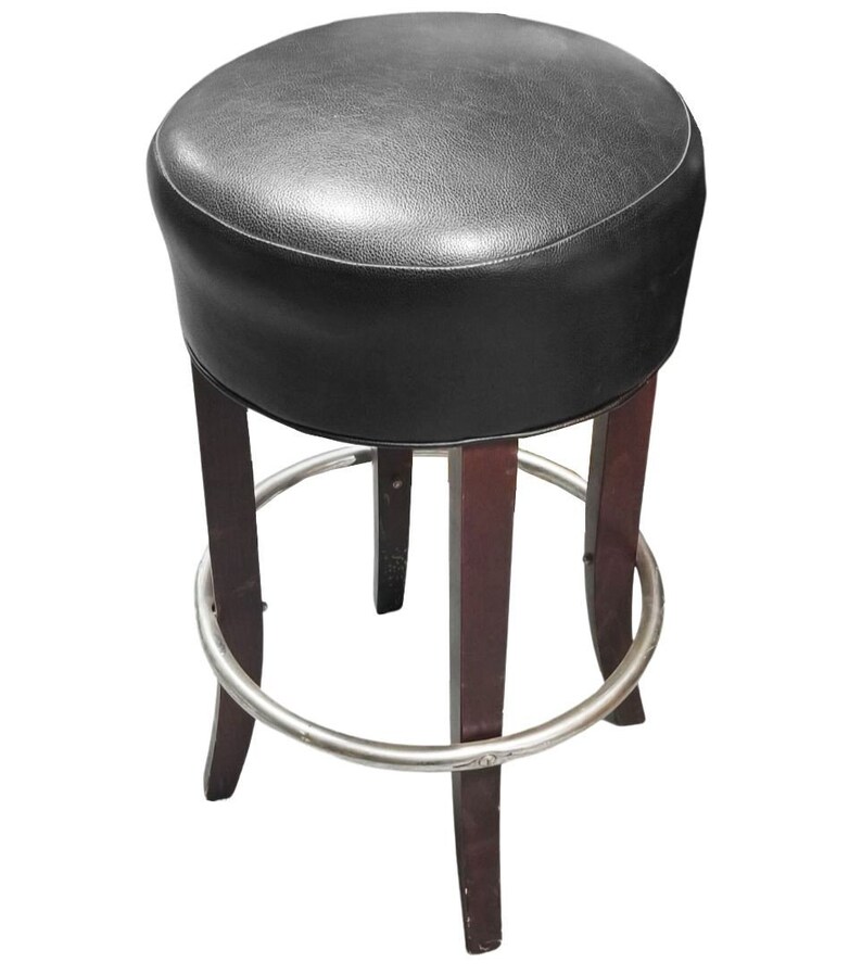 Black Leather Bar Stools with Chrome Foot Rests image 3