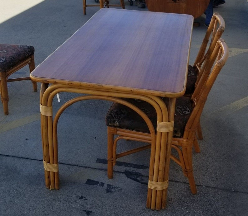 Restored Rattan Dining Room Table and Chairs Set image 9