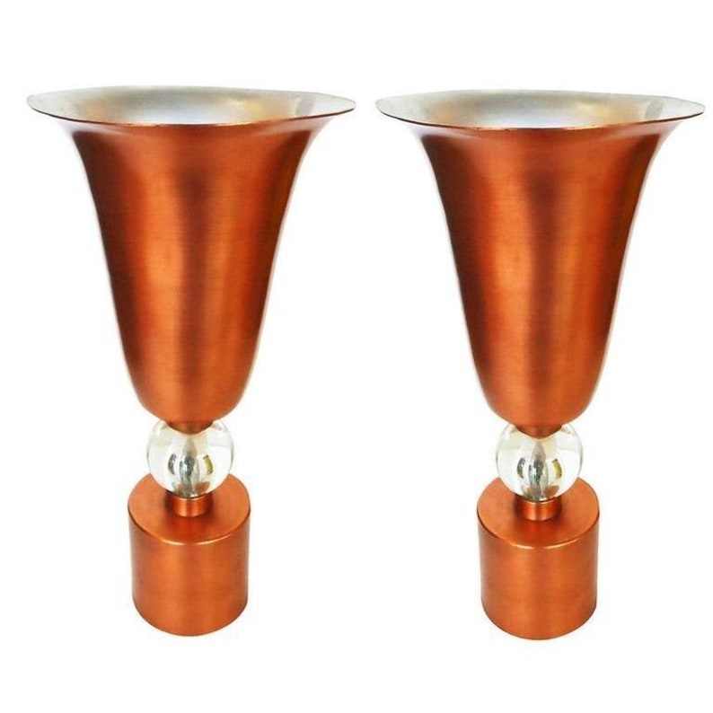 Copper Mid-Century Torchière Table Lamps, Pair image 9