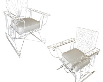 Iron Wire Patio/Outdoor Slider Rocking Lounge Chair with Scrolling Arms, Pair