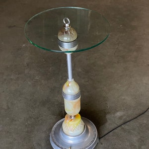 Art Deco Light up Agate Glass Illuminating Smoking Side Table Pewter cast base image 1