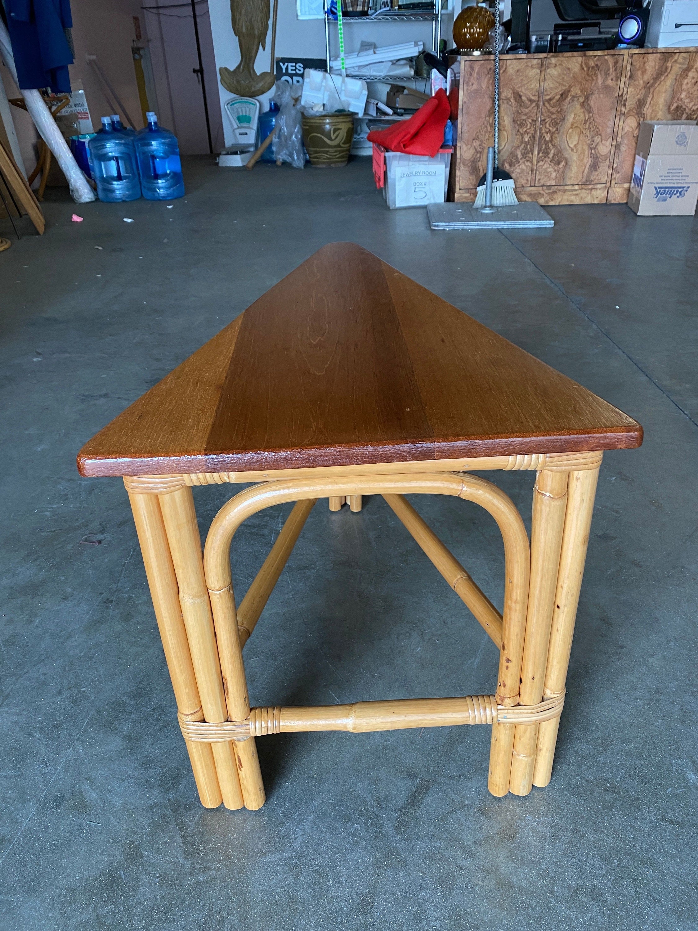 Restored Rattan Corner Wedge Table With Mahogany Tabletop Etsy Canada