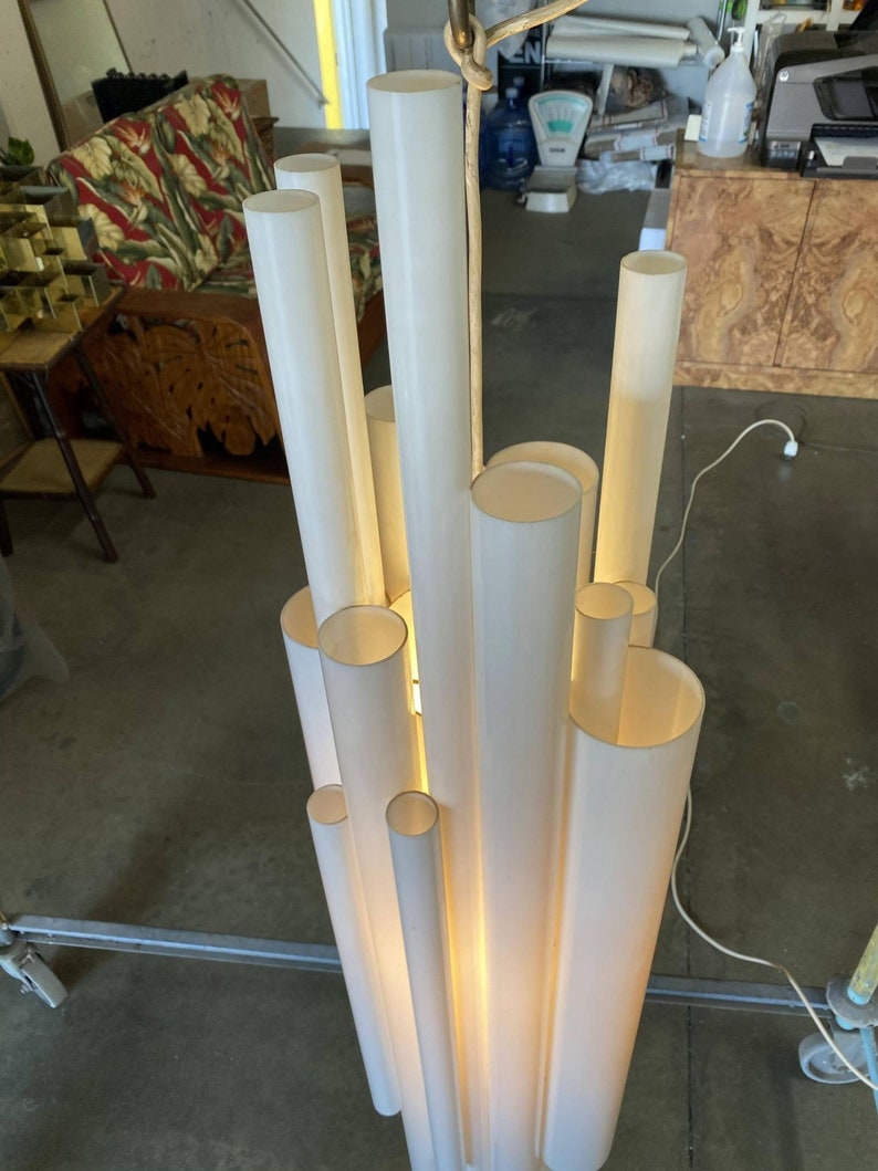 Modernist White Lucite Stacked Tube Chandelier by Rougier, Circa 1970s image 3