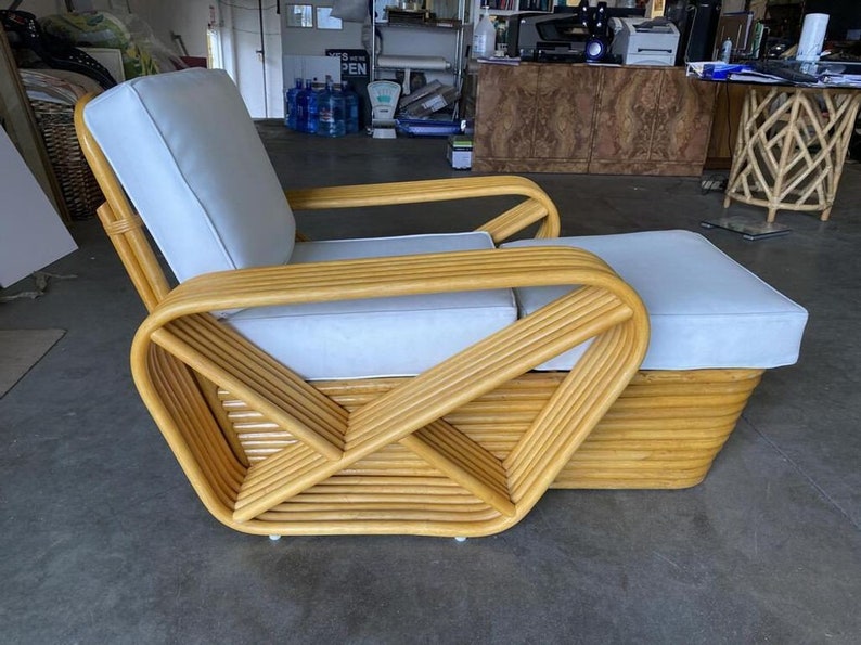 Restored Six-Strand Square Pretzel Rattan Chaise Lounge Chair image 8