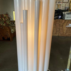 Modernist White Lucite Stacked Tube Chandelier by Rougier, Circa 1970s image 8