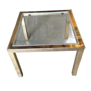 Milo Baughman Style Brass Glass Top Side Table image 4