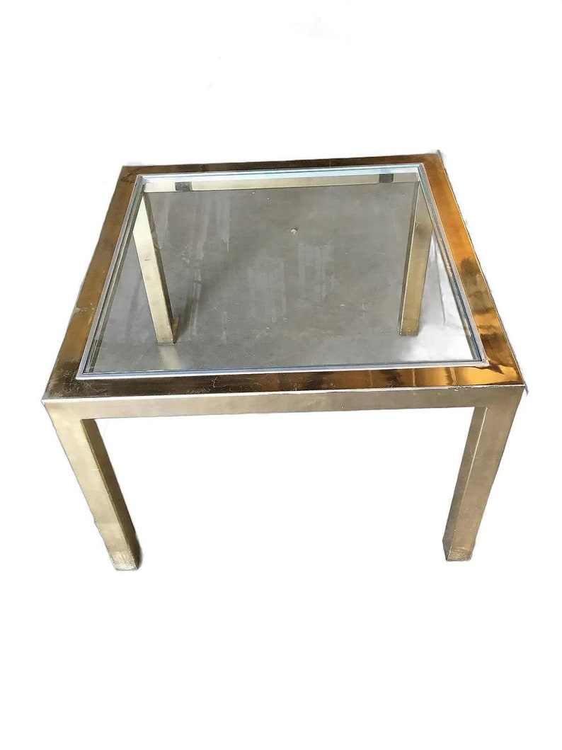 Milo Baughman Style Brass Glass Top Side Table image 4