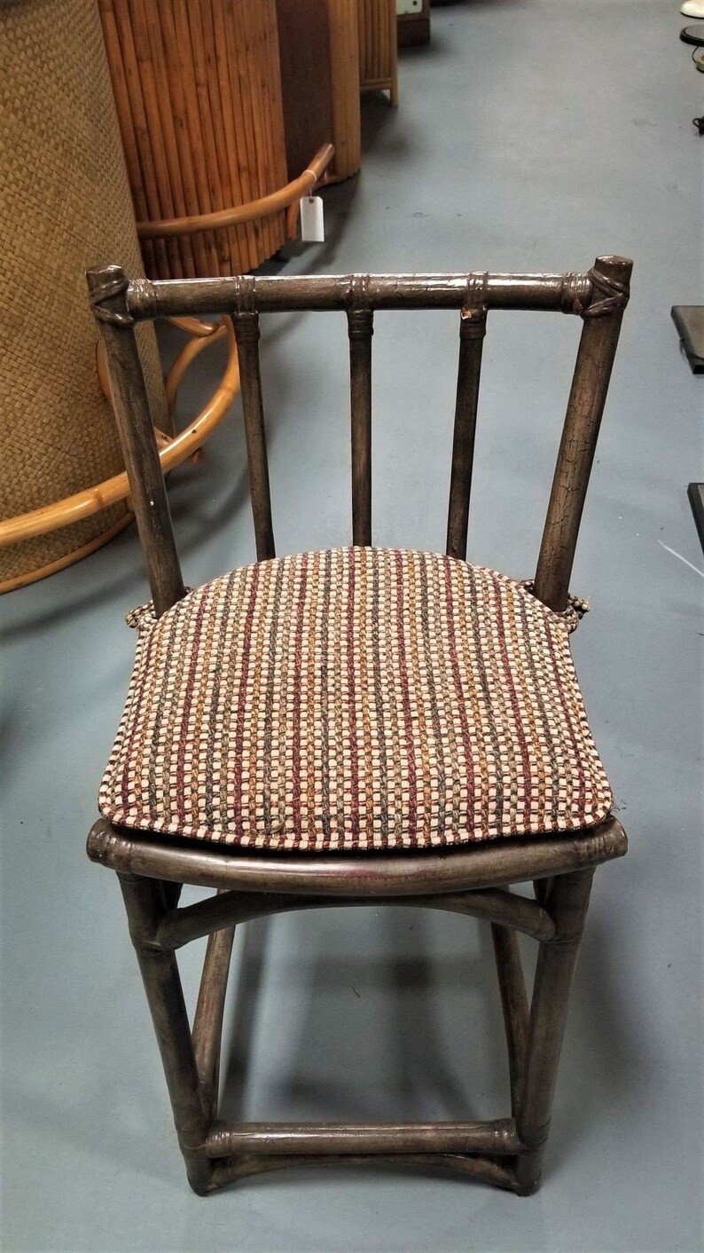 Mid Century Dark Stained Rattan Bar Stools with Stick Back, set of 8 image 5