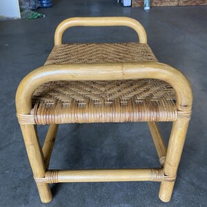 Restored Single Stand Rattan Staple Side Ottoman Stool W Woven Wicker Seat image 5