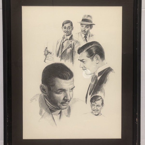 1976 Glen Fortune Banse "Clark Gable" Lithograph Print Framed