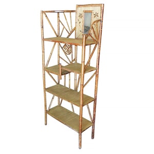 Restored Vintage Bamboo Six-Tier Hallway Shelf With Vanity Mirror image 4