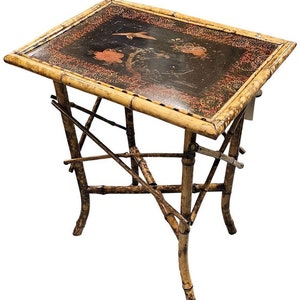 Original Hand Painted Tiger Bamboo Pedestal Side Table image 1