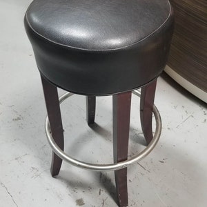 Black Leather Bar Stools with Chrome Foot Rests image 4