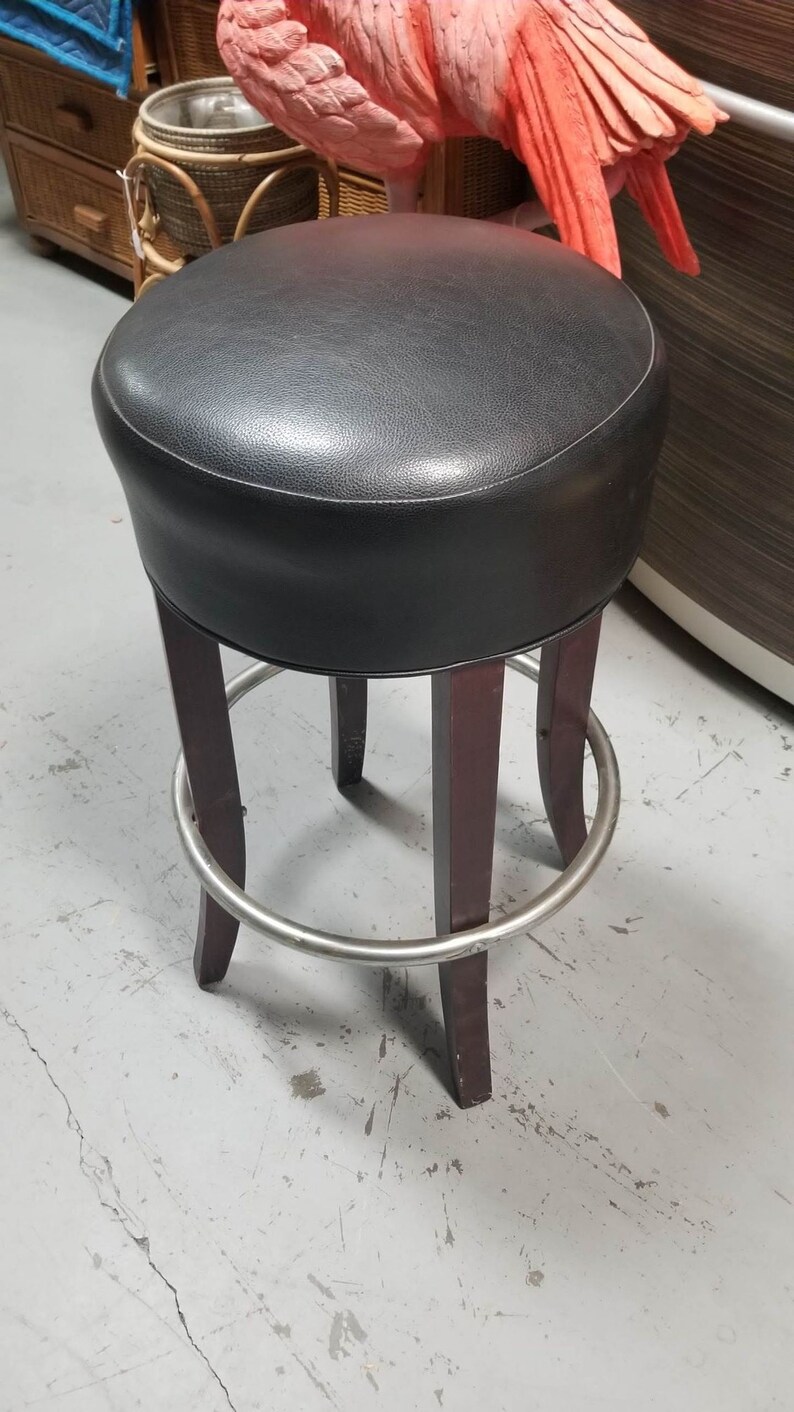 Black Leather Bar Stools with Chrome Foot Rests image 4
