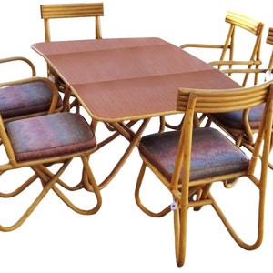 Restored Rattan &quot;Loop&quot; Leg Six Chairs and Dining Table Set