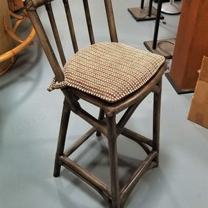 Mid Century Dark Stained Rattan Bar Stools with Stick Back, set of 8 image 4