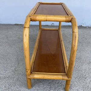 Restored Two-Tier Rattan & Mahogany Arched Side Table image 10