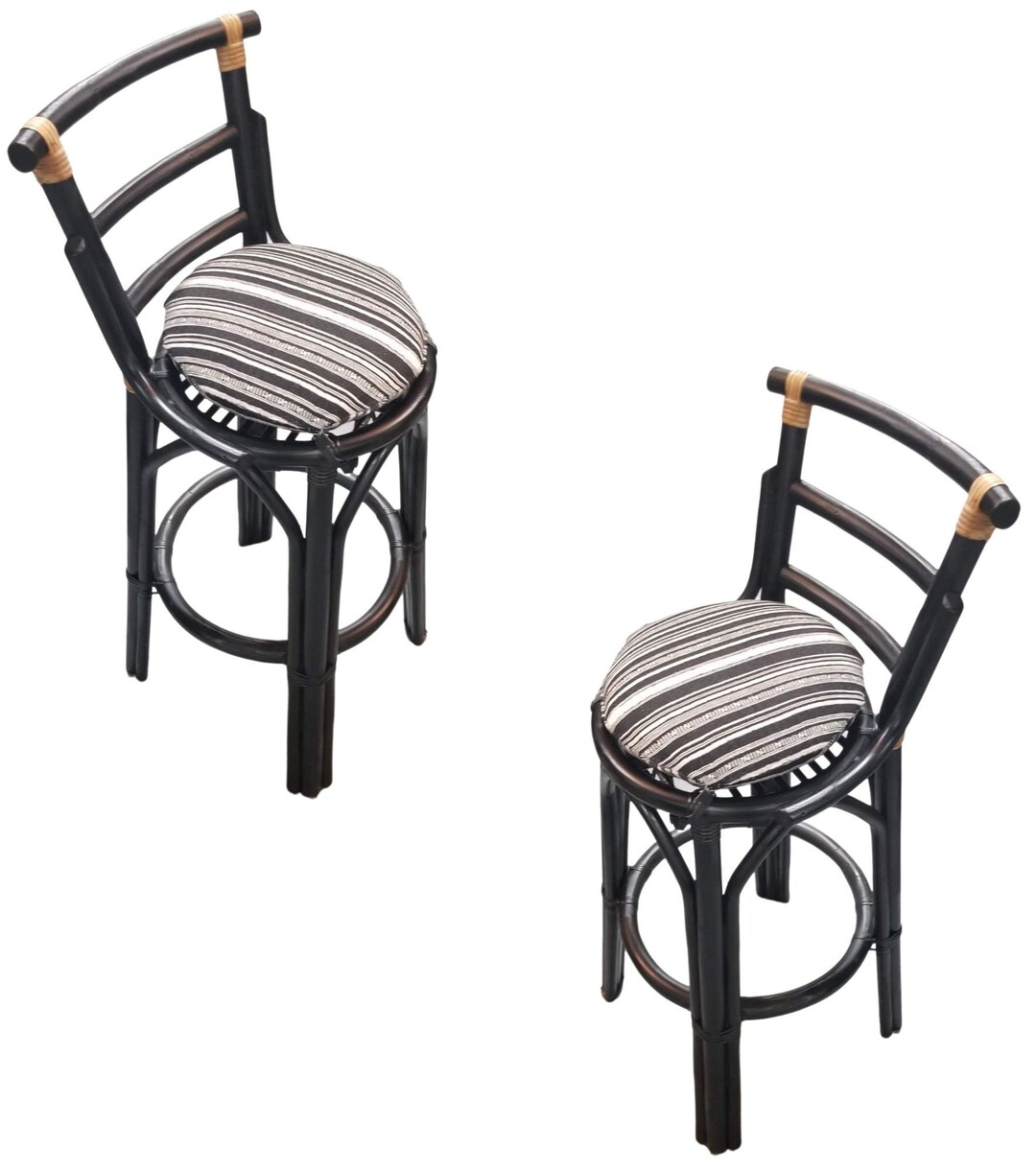 Restored Black Rattan Bar Stools Set of 2 in the Style of John Etsy