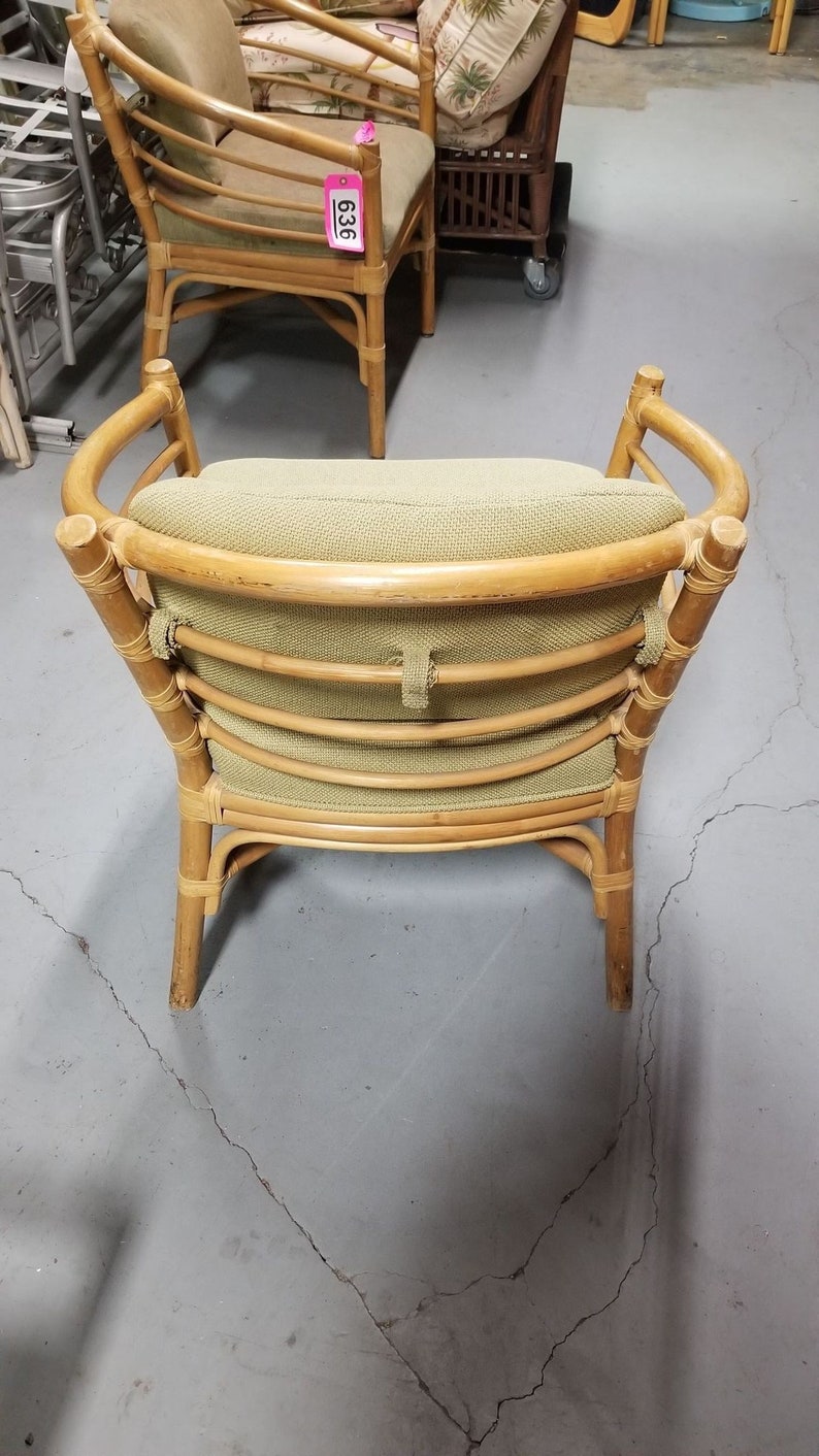 Restored Rattan Barrel Back Dining Chair Armchair W/ Skeleton Arms Pair image 6