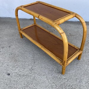 Restored Two-Tier Rattan & Mahogany Arched Side Table image 8