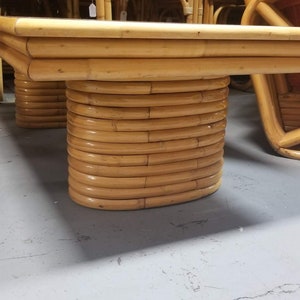 Restored Rattan Coffee Table with Stacked Legs and Mahogany Top image 8