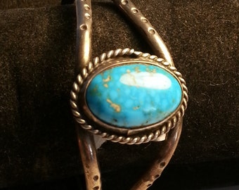 Vintage Turquoise Cabochon and Silver Bracelet