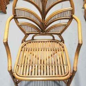 Restored Split Reed Rattan Fan Back Chairs and Glass Top Dining Table image 2