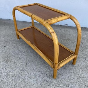 Restored Two-Tier Rattan & Mahogany Arched Side Table image 9