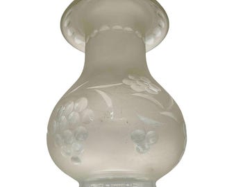 Victorian Frosted Wheel Cut Floral Glass Oil Lamp Hurricane Fluted Shade