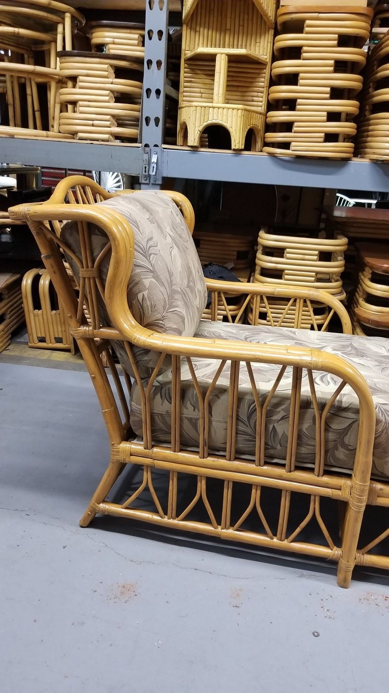 Restored Rattan Three-Strand Arms Chaise Lounge with Reed Rattan Sides image 6