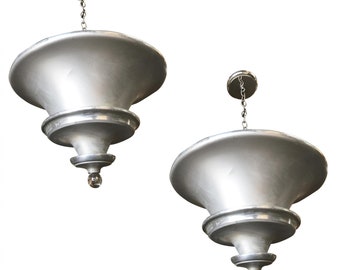 Spun Aluminum Art Deco Ceiling Pendant Lamp by Walter Von Nelson, pair