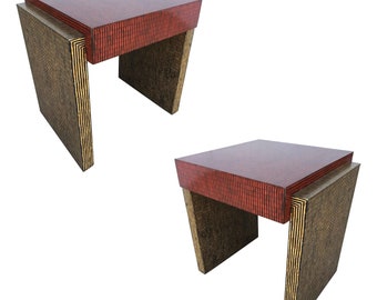 Two-Tone Cubist Style Side Table, Pair