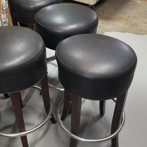 Black Leather Bar Stools with Chrome Foot Rests image 7