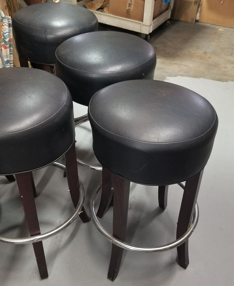 Black Leather Bar Stools with Chrome Foot Rests image 7