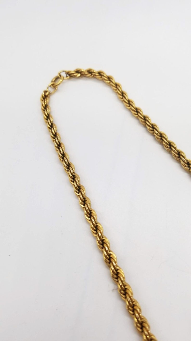 Mid Century 14k Gold Rope Chain Necklace and Bracelet Set image 4