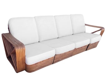 Restored Rattan Six Strand Square Pretzel Four Seat Sofa