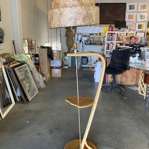 Restored Googie Asymmetric Pole Floor Lamp w/ Side Table & Fiberglass Shade image 1