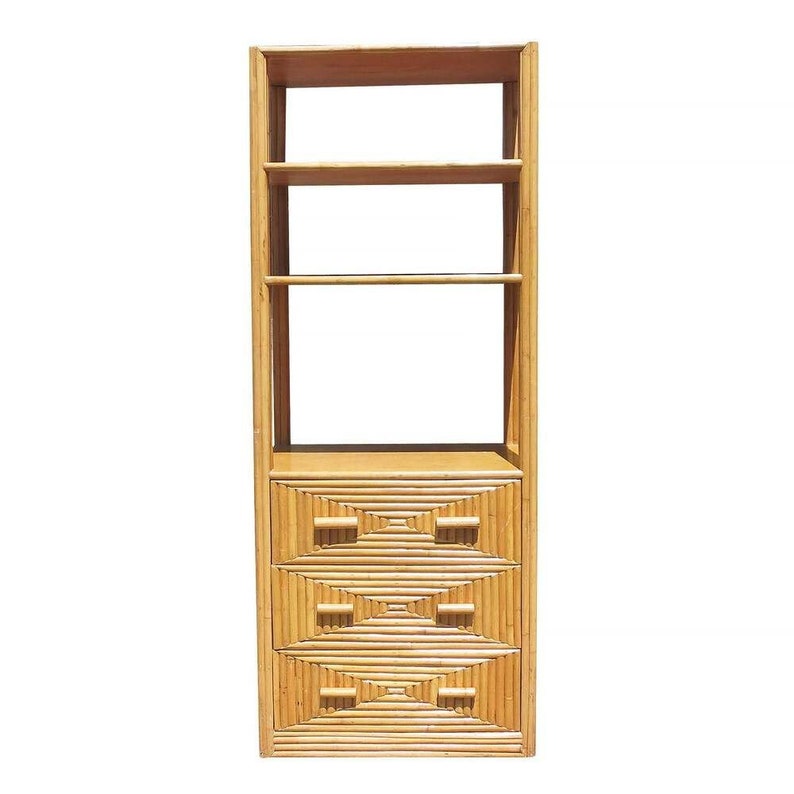 Restored Rattan & Mahogany Display Curio Cabinet Etagere image 2