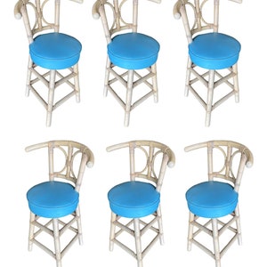 Restored Rattan Bar Stools with Hour Glass Seat Back, Set of 6 image 1