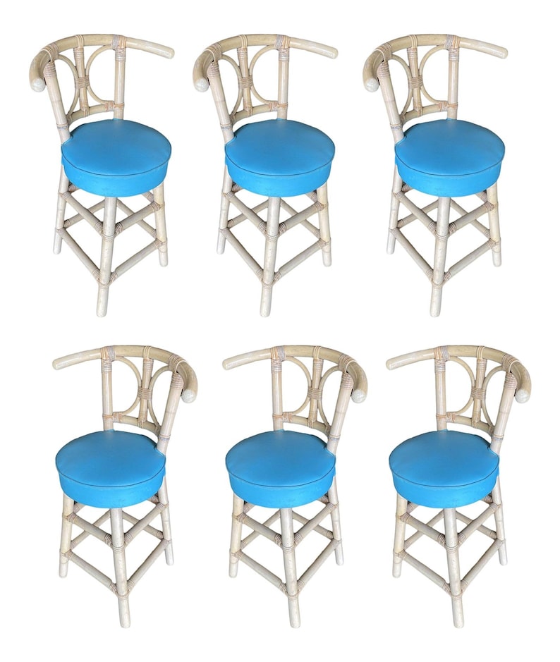 Restored Rattan Bar Stools with Hour Glass Seat Back, Set of 6 image 1