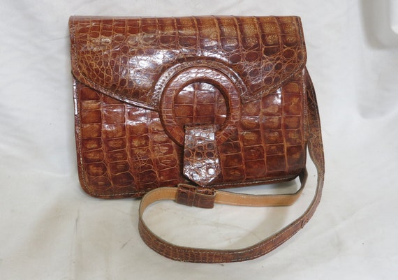Alligator Leather Purse, Vintage Mid-century Brown and Gold Purse - Etsy